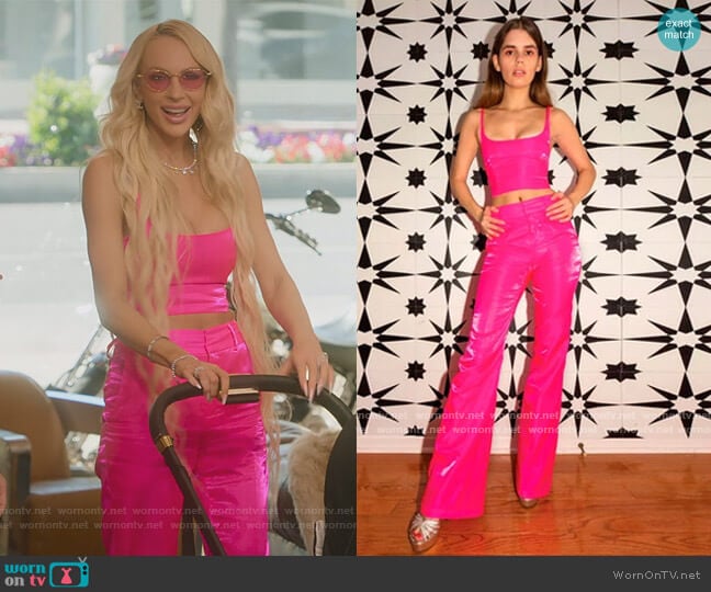 Mia Vesper Pink Crop top and Pant set worn by Christine Quinn on Selling Sunset