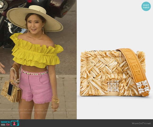 Roger Vivier Miss Vivier Raffia Strass Buckle Bag in Fabrics worn by Mindy Chen (Ashley Park) on Emily in Paris