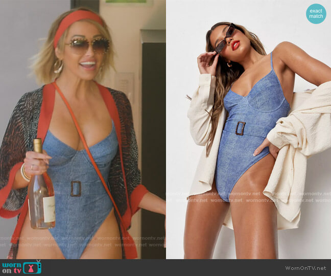 Missguided Blue Denim Look Belted Underwire Swimsuit worn by Mary Fitzgerald on Selling Sunset