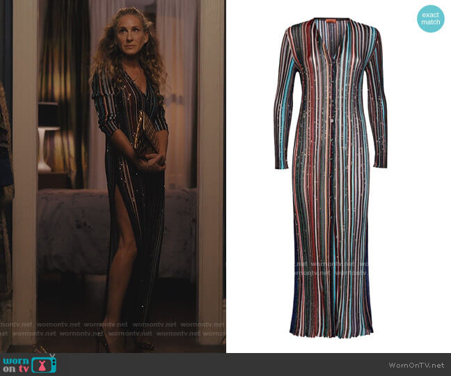 Missoni Missoni Long Cardigan Dark Blue Viscose worn by Carrie Bradshaw (Sarah Jessica Parker) on And Just Like That