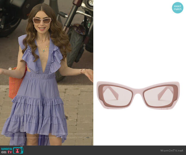 Miu Miu Rectangular acetate sunglasses worn by Emily Cooper (Lily Collins) on Emily in Paris