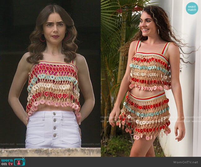My Beachy Side Pop The Top Exclusive Emily Top worn by Emily Cooper (Lily Collins) on Emily in Paris