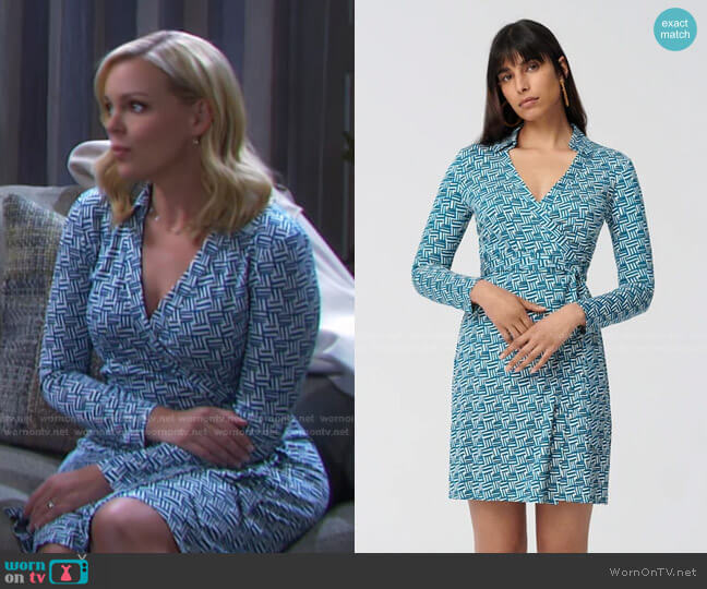 Diane von Furstenberg New Jeanne Dress in Geo Turquoise worn by Belle Brady (Martha Madison) on Days of our Lives