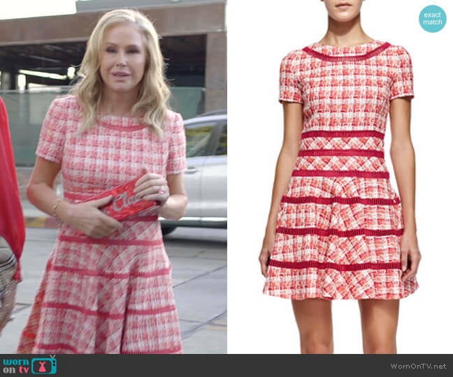 Oscar de la Renta Short-Sleeve Tweed Fit-and-Flare Dress worn by Kathy Hilton on Paris in Love