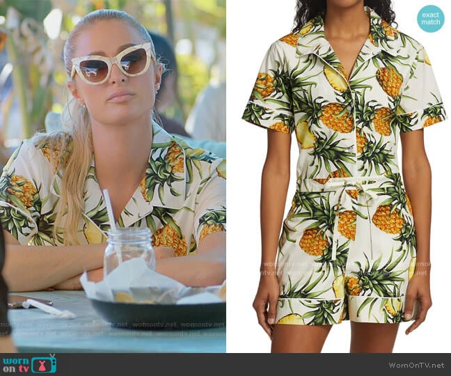 Oscar de la Renta Pineapple-Print Romper worn by Paris Hilton on Paris in Love