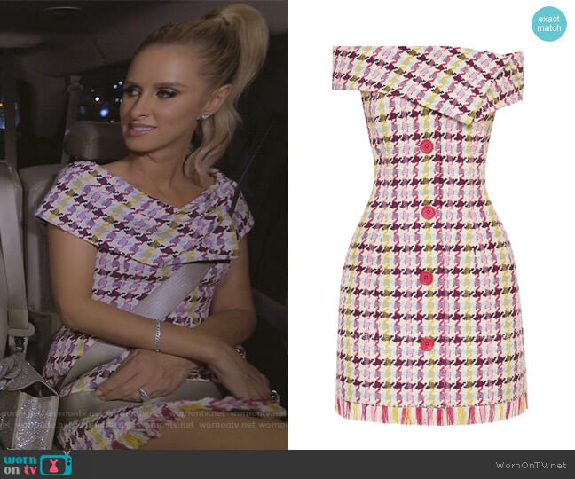 Tweed Off-shoulder Mini Dress worn by Nicky Hilton Rothschild on Paris in Love