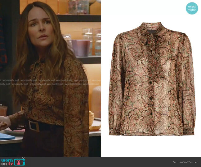 Nili Lotan Paisley Print Silk Shirt worn by Isabella Colón (Yara Martinez) on Bull