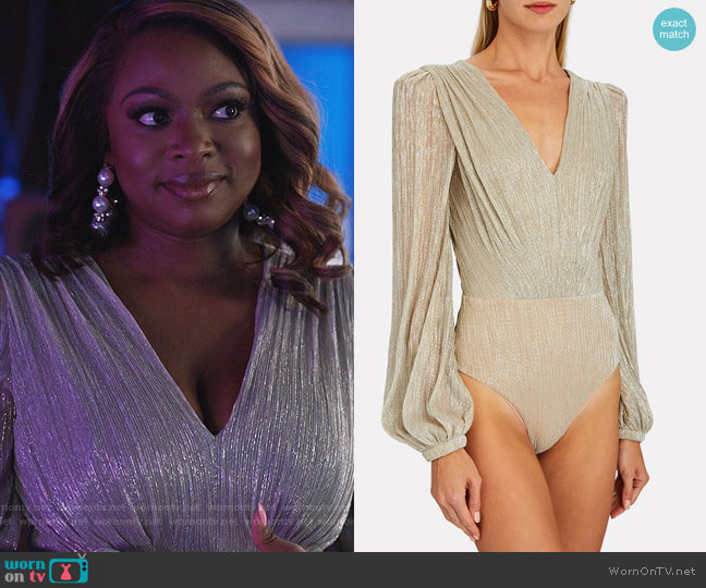 Patbo Lurex V-Neck Bodysuit worn by Jill (Naturi Naughton) on Queens