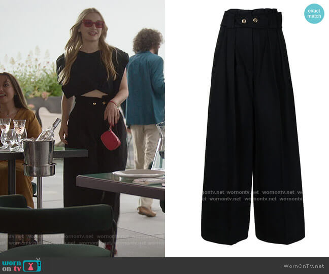 Patou High-waist belted trousers worn by Camille (Camille Razat) on Emily in Paris