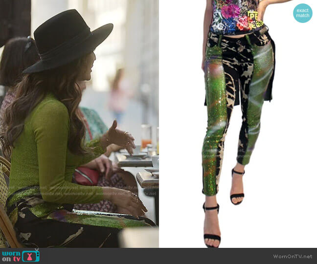 Patricia Field Glitter Sedition Pants worn by Mindy Chen (Ashley Park) on Emily in Paris