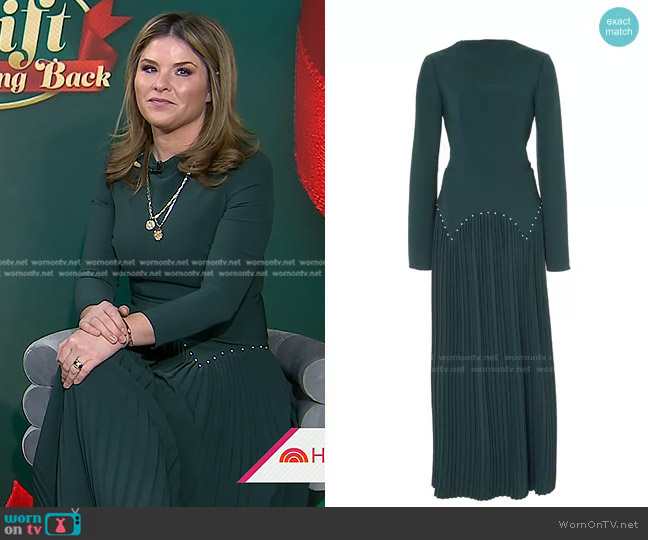 Lela Rose Pleated Bead-embellished Crepe Dress In Green worn by Jenna Bush Hager on Today