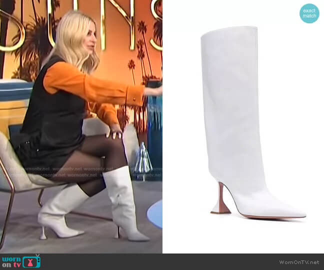 Amina Muaddi Pointed-Toe Leather Boots worn by Morgan Stewart on E! News
