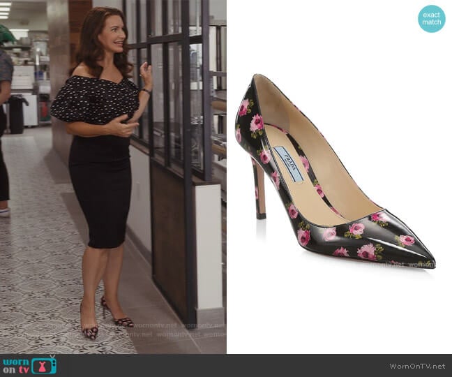 Prada Floral Patent Leather Pumps worn by Charlotte York (Kristin Davis) on And Just Like That