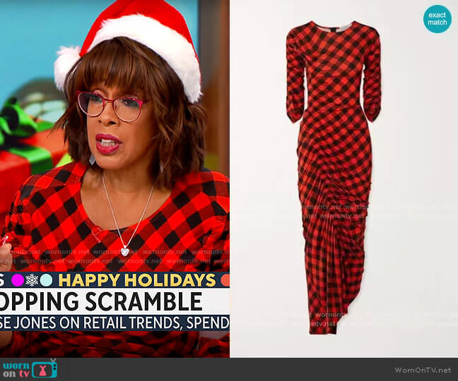 Preen By Thornton Bregazzi Asymmetric Ruched Gingham Dress worn by Gayle King on CBS Mornings