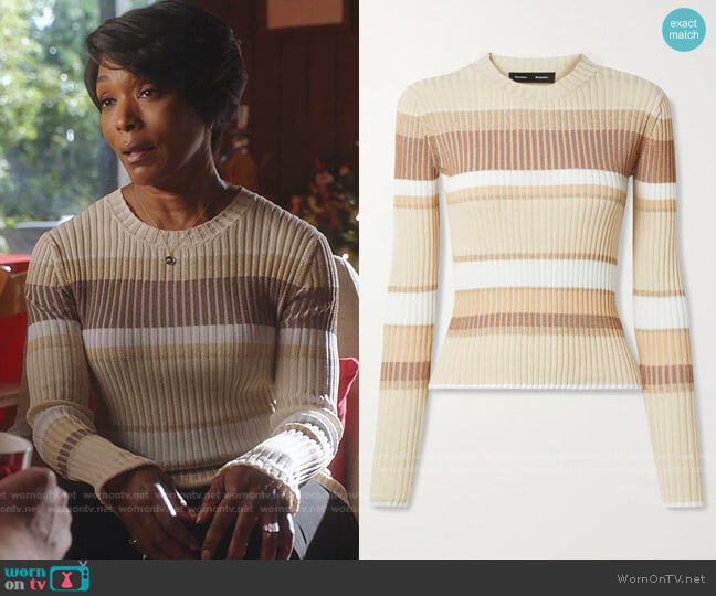 Proenza Schouler Metallic Striped Ribbed-Knit Sweater worn by Athena Grant (Angela Bassett) on 9-1-1