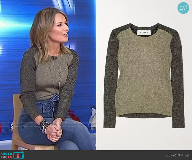 Cefinn Remi Two-Tone Metallic Stretch-Knit Sweater worn by Savannah Guthrie on Today