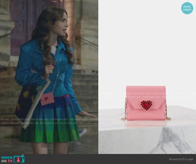 Roger Vivier Wallets In Red and Pink worn by Emily Cooper (Lily Collins) on Emily in Paris