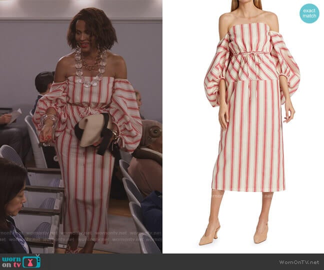 Rosie Assoulin Balloon Sleeve Striped Midi Dress worn by Lisa Todd Wexley (Nicole Ari Parker) on And Just Like That