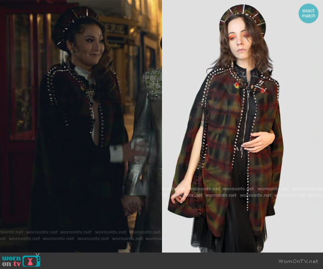Patricia Field St. Marks Graffiti Studded Cape worn by Mindy Chen (Ashley Park) on Emily in Paris