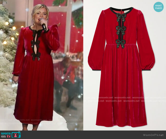 Saloni Camille bow-embellished velvet midi dress