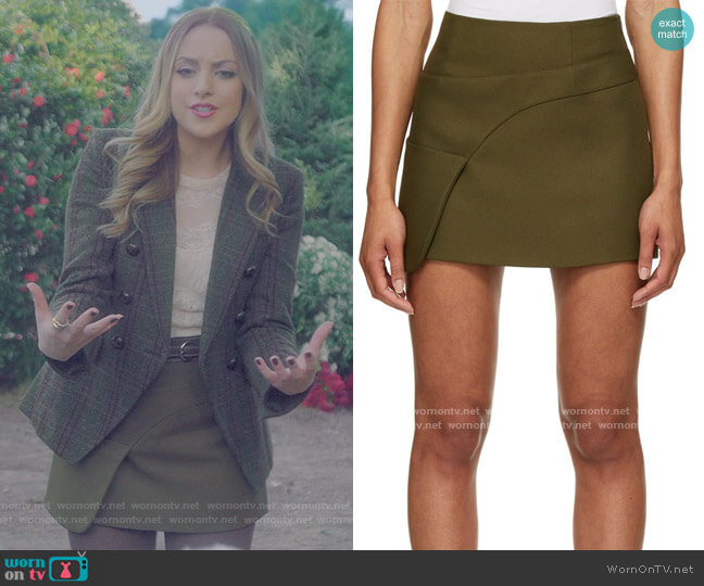 Sandy Liang Khaki Side Miniskirt worn by Fallon Carrington (Elizabeth Gillies) on Dynasty