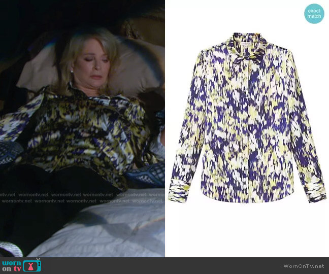 Lafayette 148 New York Scottie Autumn Haze Silk Blouse in Ink Multi worn by Marlena Evans (Deidre Hall) on Days of our Lives
