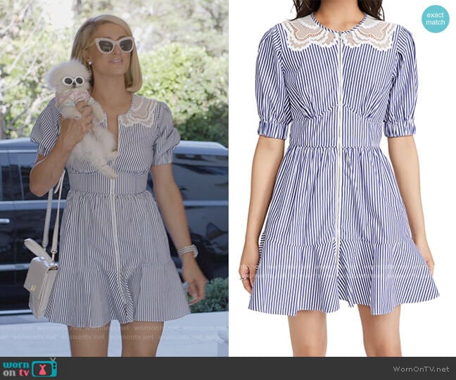 Self Portrait Stripe Cotton Mini Dress worn by Paris Hilton on Paris in Love