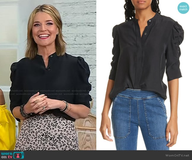 Frame Shirred Sleeve Silk Blouse worn by Savannah Guthrie on Today