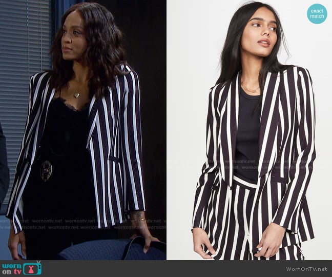 Alice + Olivia Skye Strong Shoulder Boxy Boyfriend Blazer worn by Lani Price (Sal Stowers) on Days of our Lives
