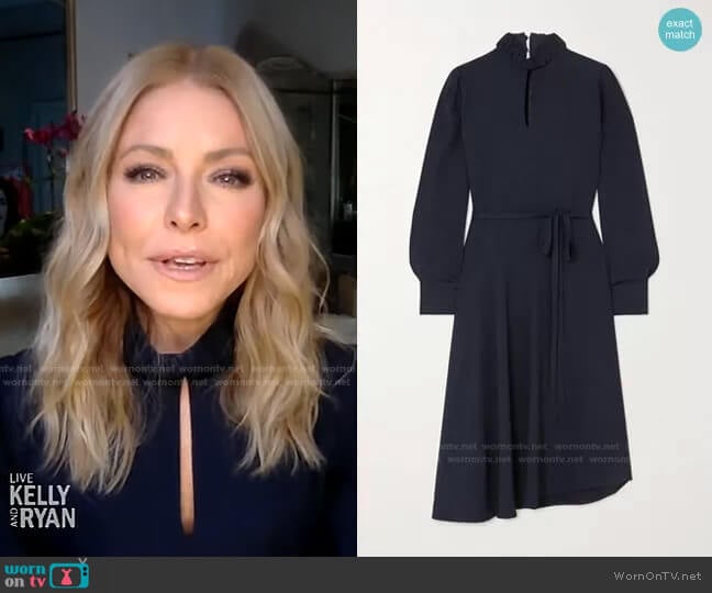 Officine Generale Solange Asymmetric Crepe Dress worn by Kelly Ripa on Live with Kelly and Mark