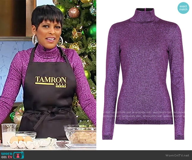 Stella McCartney Metallic turtleneck sweater worn by Tamron Hall on Tamron Hall Show