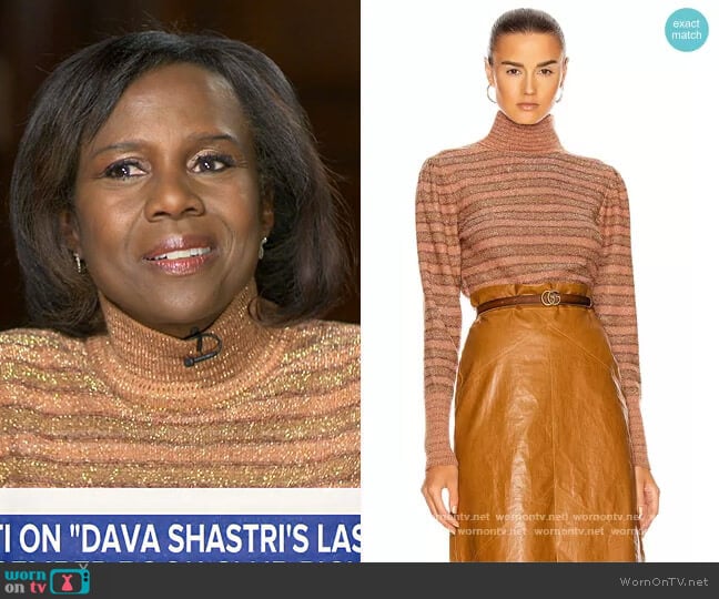 Chloe Stripe Lurex Sweater worn by Deborah Roberts on Good Morning America
