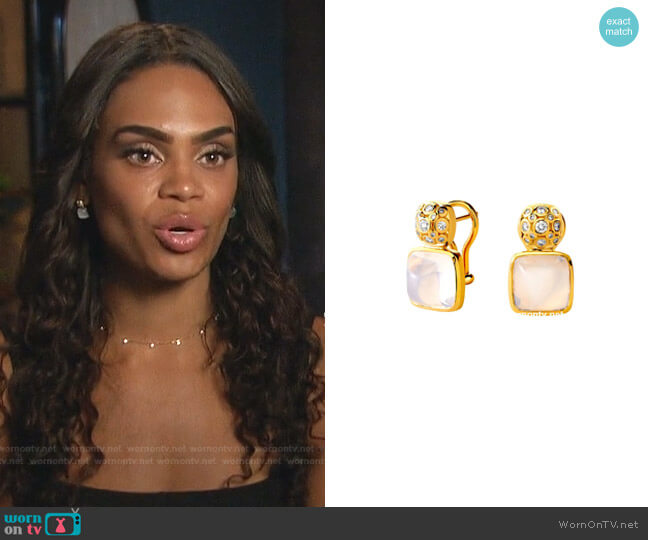 Syna Yellow Gold Earrings with Moon Quartz and Champagne Diamonds worn by Michelle Young on The Bachelorette