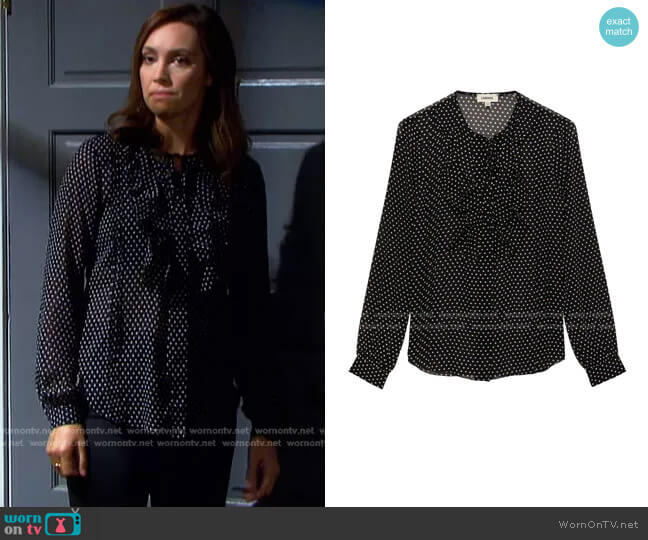 L'Agence Tabitha Ruffle Trim Blouse worn by Gwen Rizczech (Emily O'Brien) on Days of our Lives
