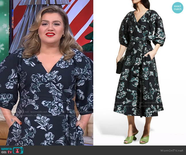 Tanya Taylor Lida Floral Wrap Dress worn by Kelly Clarkson on The Kelly Clarkson Show