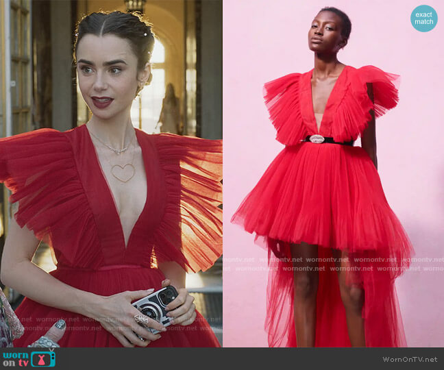 WornOnTV: Emily's red tulle ruffle dress on Emily in Paris | Lily