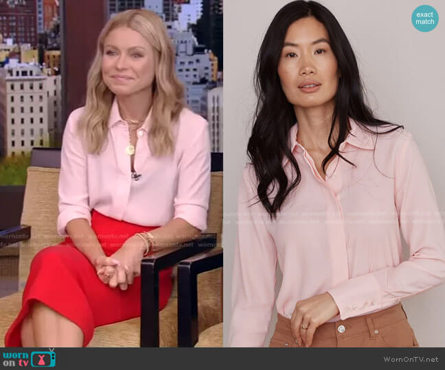 Numi The Simone Button-Up Blouse in Pink worn by Kelly Ripa on Live with Kelly and Mark