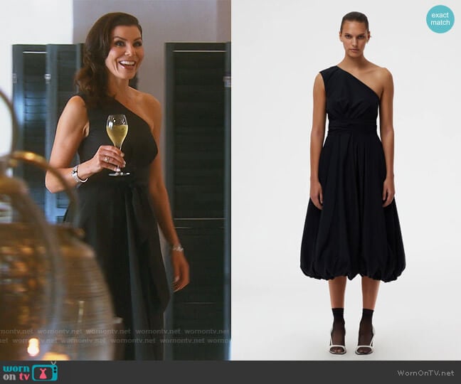Tibi Italian Sporty Nylon One Shoulder Dress worn by Heather Dubrow on The Real Housewives of Orange County