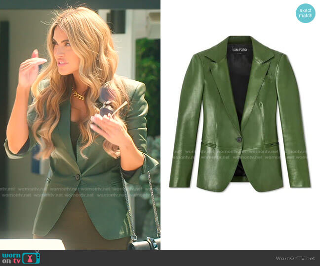Tom Ford Leather Notch Lapel Jacket worn by Chrishell Stause on Selling Sunset
