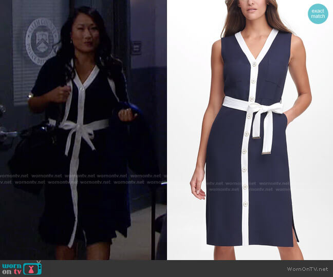 Tommy Hilfiger Contrast-Trim Sheath Dress worn by Melinda Trask (Tina Huang) on Days of our Lives