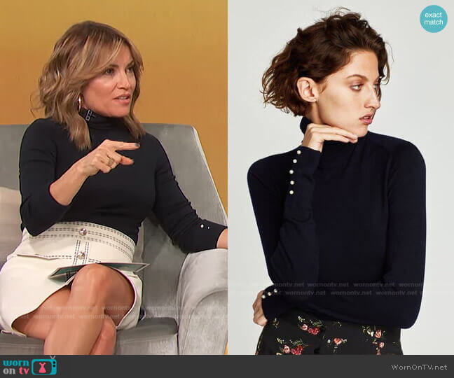 Zara Turtleneck Sweater with Pearl Buttons worn by Kit Hoover on Access Hollywood
