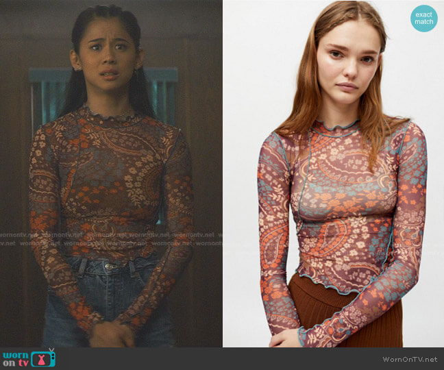 Urban Outfitters Cairo Mesh Mock Neck Top worn by George Fan (Leah Lewis) on Nancy Drew