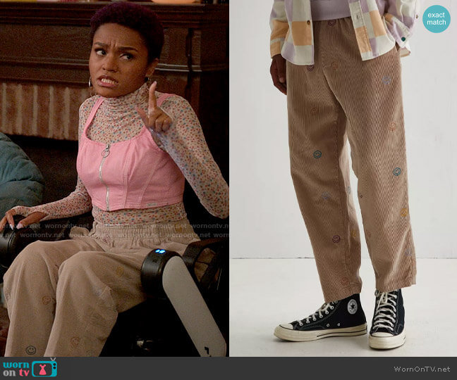 Urban Outfitters Embroidered Corduroy Beach Pant worn by Jocelyn (Lauren Lolo Spencer) on The Sex Lives of College Girls