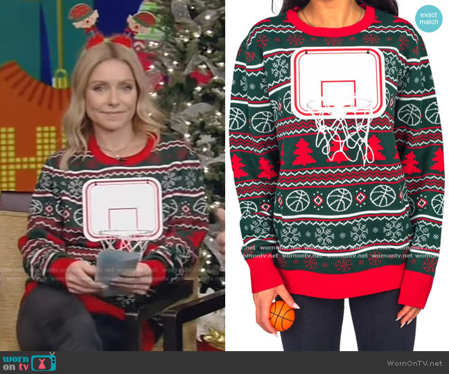 Ugly Christmas Sweater Basketball Net 3D Ugly Christmas Sweater worn by Kelly Ripa on Live with Kelly and Mark