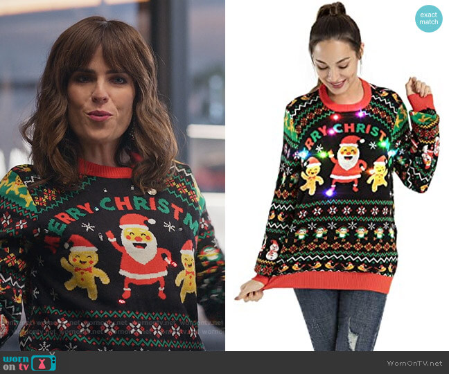 Off the Rack Store Ugly Christmas Sweater LED Pullover worn by Marina (Karla Souza) on Home Economics