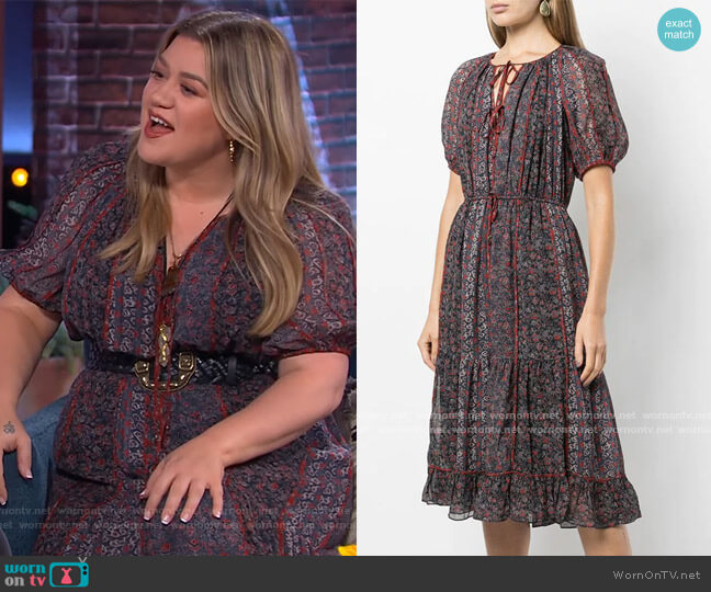 Ulla Johnson Berenice silk Midi Dress worn by Kelly Clarkson on The Kelly Clarkson Show