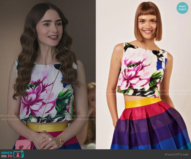 Vassilis Zoulias Spring Floral Top worn by Emily Cooper (Lily Collins) on Emily in Paris