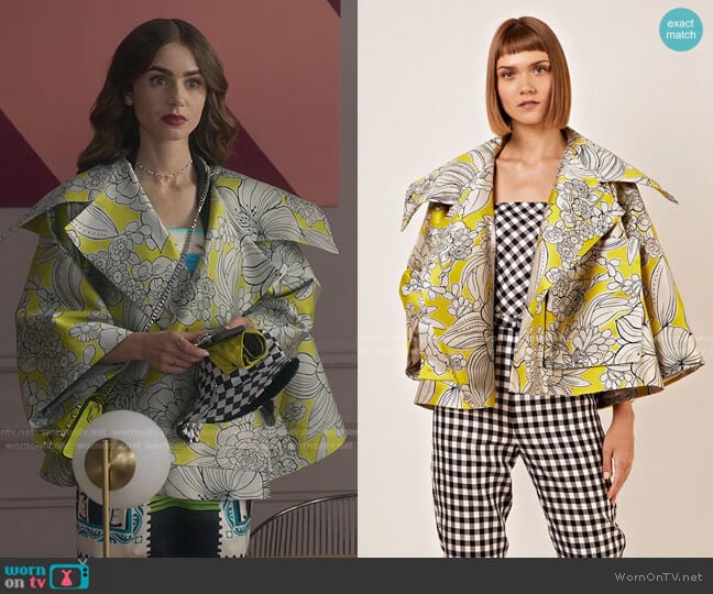 Vassilis Zoulias Vertigo Short Jacket worn by Emily Cooper (Lily Collins) on Emily in Paris