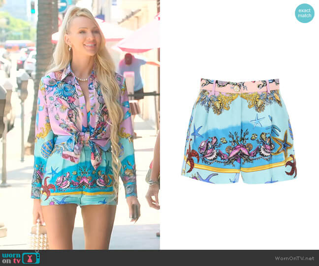 Versace Trésor de la Mer Print Silk Shorts worn by Christine Quinn on Selling Sunset