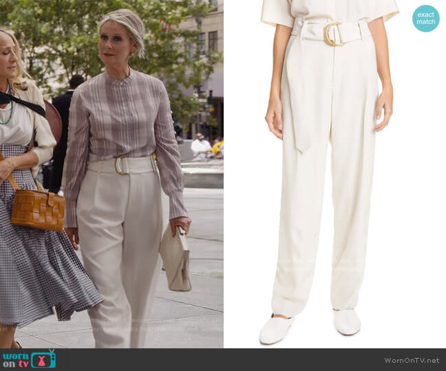 Vince Belted Tapered Trousers worn by Miranda Hobbs (Cynthia Nixon) on And Just Like That